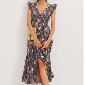 Anthropologie smocked ruffle midi dress